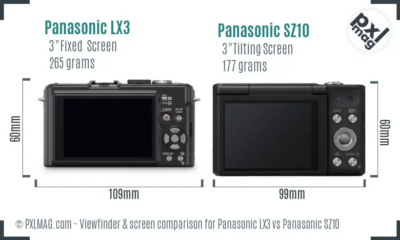 Panasonic LX3 vs Panasonic SZ10 Screen and Viewfinder comparison