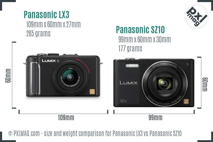 Panasonic LX3 vs Panasonic SZ10 size comparison