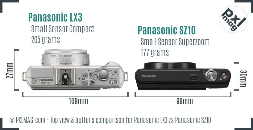 Panasonic LX3 vs Panasonic SZ10 top view buttons comparison