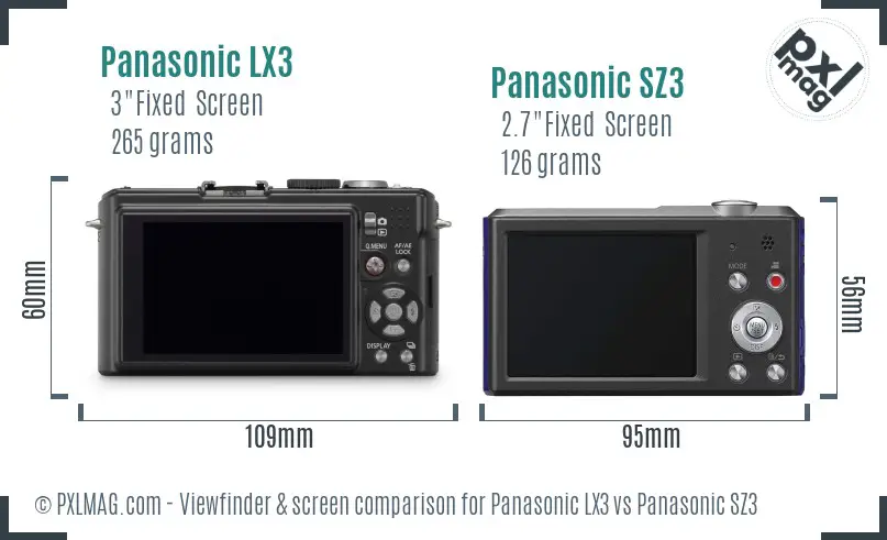 Panasonic LX3 vs Panasonic SZ3 Screen and Viewfinder comparison