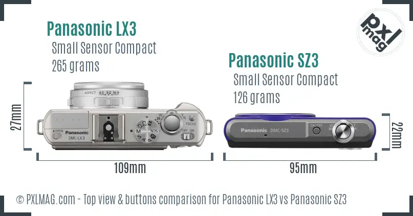 Panasonic LX3 vs Panasonic SZ3 top view buttons comparison