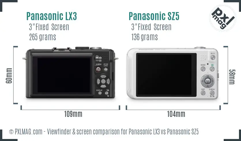 Panasonic LX3 vs Panasonic SZ5 Screen and Viewfinder comparison