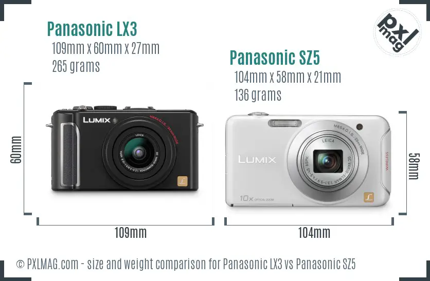Panasonic LX3 vs Panasonic SZ5 size comparison