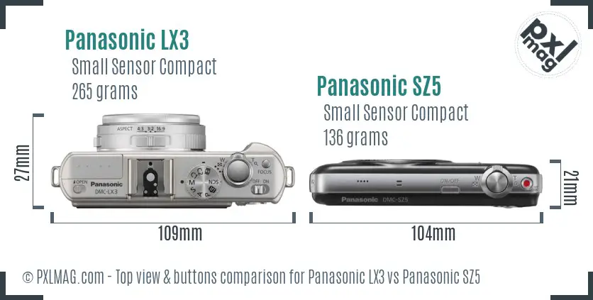 Panasonic LX3 vs Panasonic SZ5 top view buttons comparison