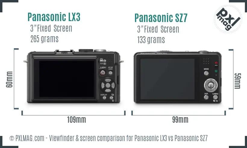 Panasonic LX3 vs Panasonic SZ7 Screen and Viewfinder comparison
