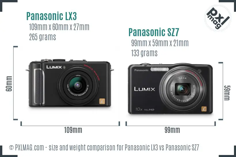 Panasonic LX3 vs Panasonic SZ7 size comparison