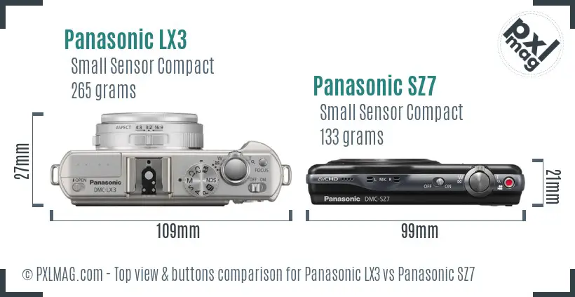 Panasonic LX3 vs Panasonic SZ7 top view buttons comparison