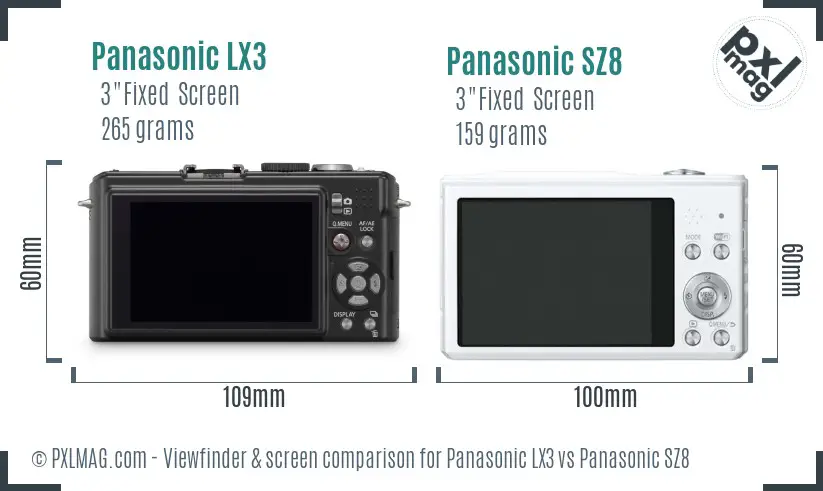 Panasonic LX3 vs Panasonic SZ8 Screen and Viewfinder comparison
