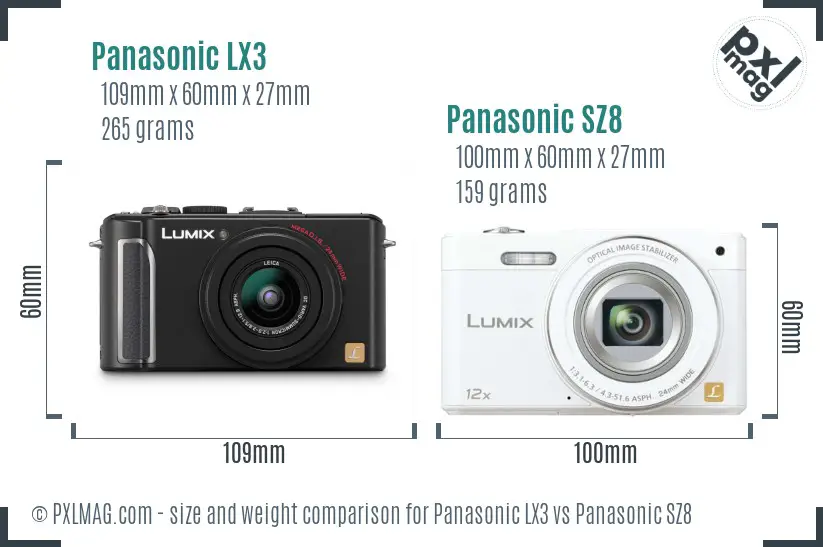 Panasonic LX3 vs Panasonic SZ8 size comparison