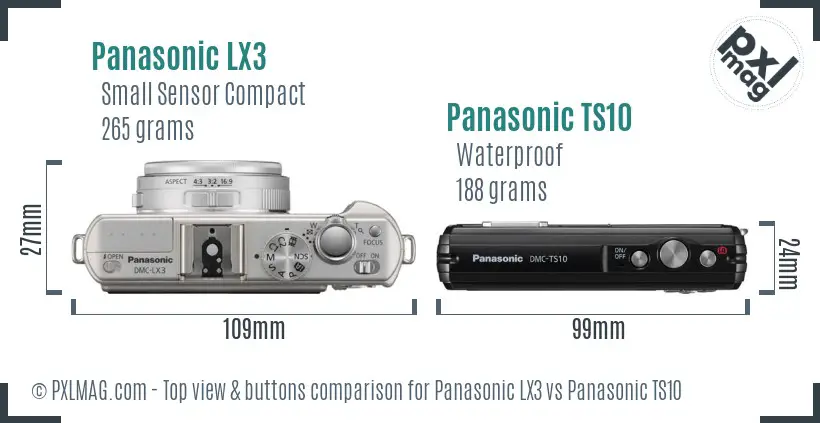Panasonic LX3 vs Panasonic TS10 top view buttons comparison