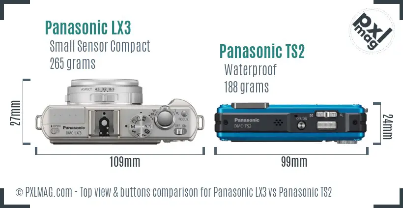 Panasonic LX3 vs Panasonic TS2 top view buttons comparison