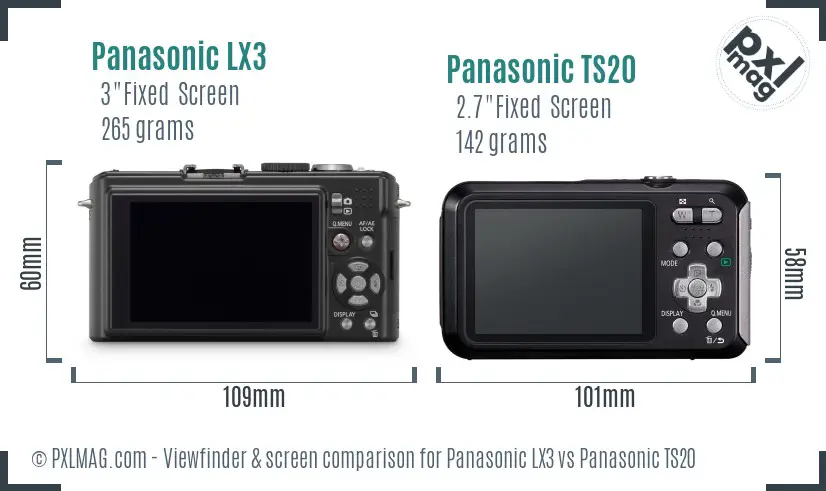 Panasonic LX3 vs Panasonic TS20 Screen and Viewfinder comparison