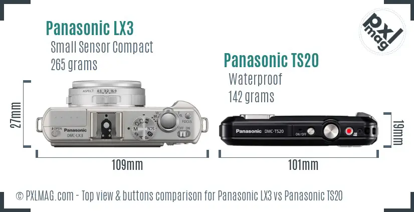 Panasonic LX3 vs Panasonic TS20 top view buttons comparison