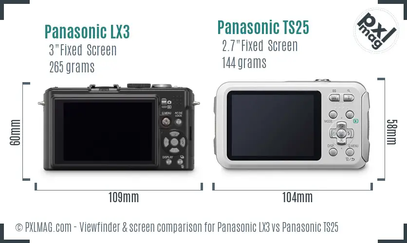 Panasonic LX3 vs Panasonic TS25 Screen and Viewfinder comparison