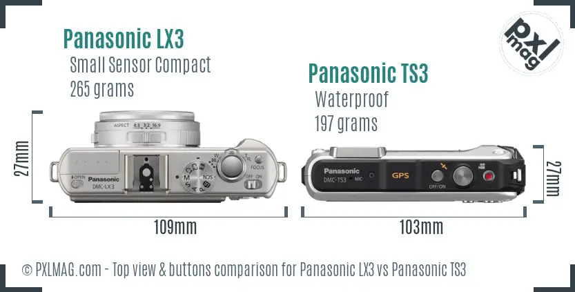 Panasonic LX3 vs Panasonic TS3 top view buttons comparison