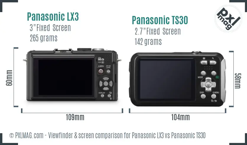 Panasonic LX3 vs Panasonic TS30 Screen and Viewfinder comparison