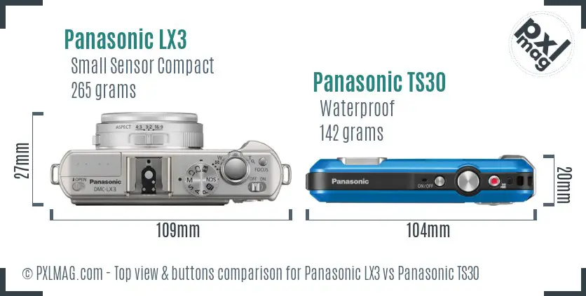 Panasonic LX3 vs Panasonic TS30 top view buttons comparison