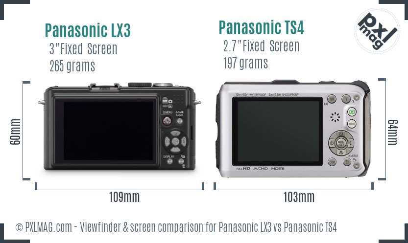 Panasonic LX3 vs Panasonic TS4 Screen and Viewfinder comparison