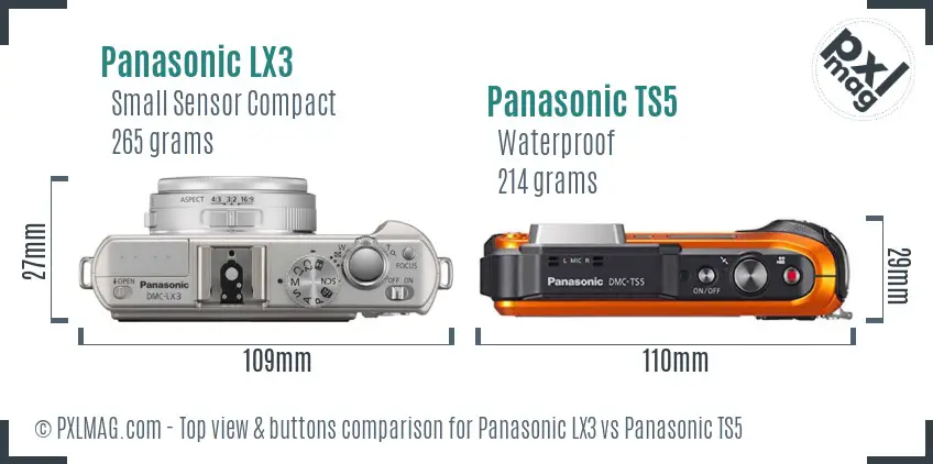 Panasonic LX3 vs Panasonic TS5 top view buttons comparison