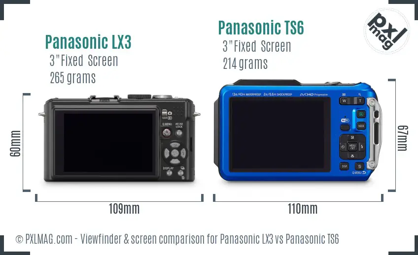 Panasonic LX3 vs Panasonic TS6 Screen and Viewfinder comparison