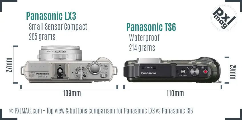Panasonic LX3 vs Panasonic TS6 top view buttons comparison