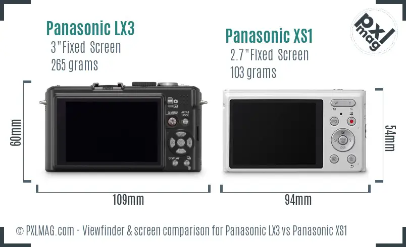Panasonic LX3 vs Panasonic XS1 Screen and Viewfinder comparison
