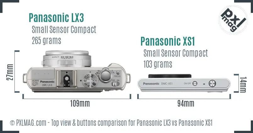 Panasonic LX3 vs Panasonic XS1 top view buttons comparison