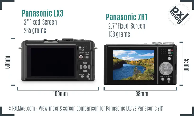 Panasonic LX3 vs Panasonic ZR1 Screen and Viewfinder comparison