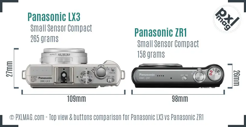 Panasonic LX3 vs Panasonic ZR1 top view buttons comparison