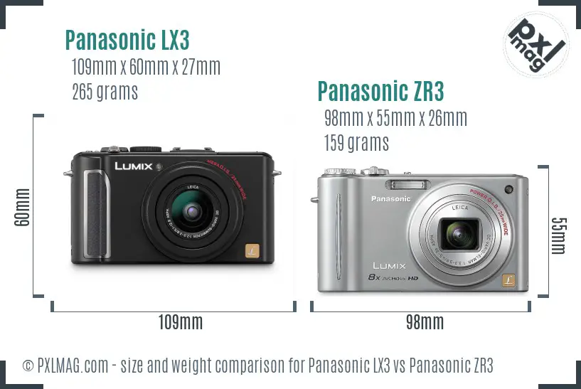Panasonic LX3 vs Panasonic ZR3 size comparison