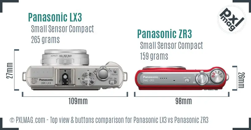 Panasonic LX3 vs Panasonic ZR3 top view buttons comparison