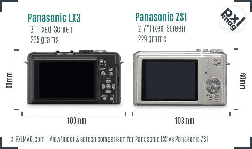 Panasonic LX3 vs Panasonic ZS1 Screen and Viewfinder comparison
