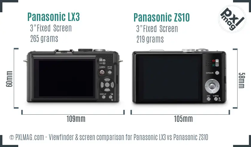 Panasonic LX3 vs Panasonic ZS10 Screen and Viewfinder comparison