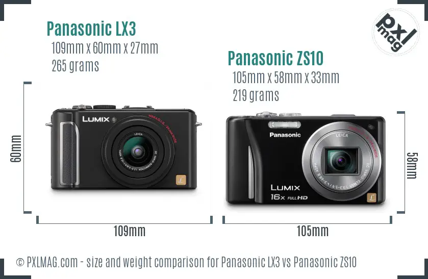 Panasonic LX3 vs Panasonic ZS10 size comparison