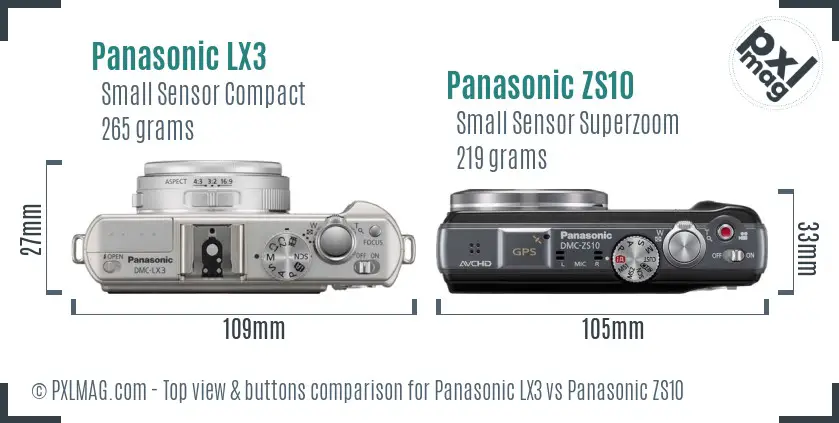 Panasonic LX3 vs Panasonic ZS10 top view buttons comparison