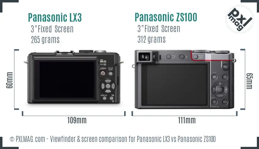 Panasonic LX3 vs Panasonic ZS100 Screen and Viewfinder comparison