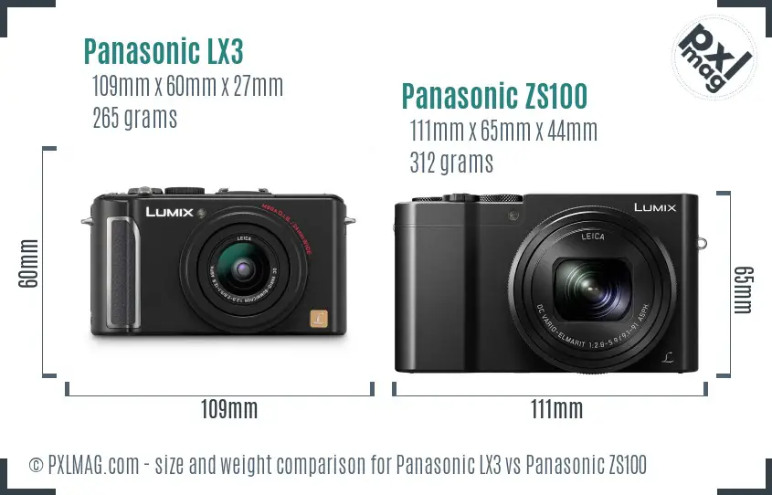 Panasonic LX3 vs Panasonic ZS100 size comparison