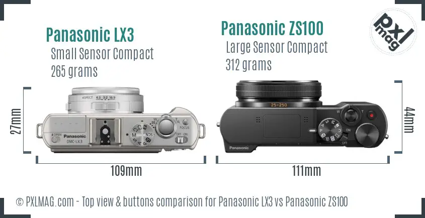 Panasonic LX3 vs Panasonic ZS100 top view buttons comparison