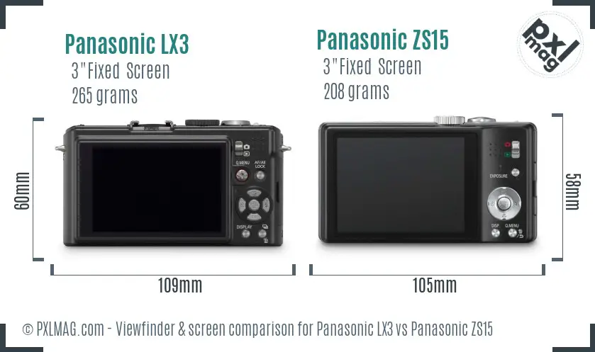 Panasonic LX3 vs Panasonic ZS15 Screen and Viewfinder comparison