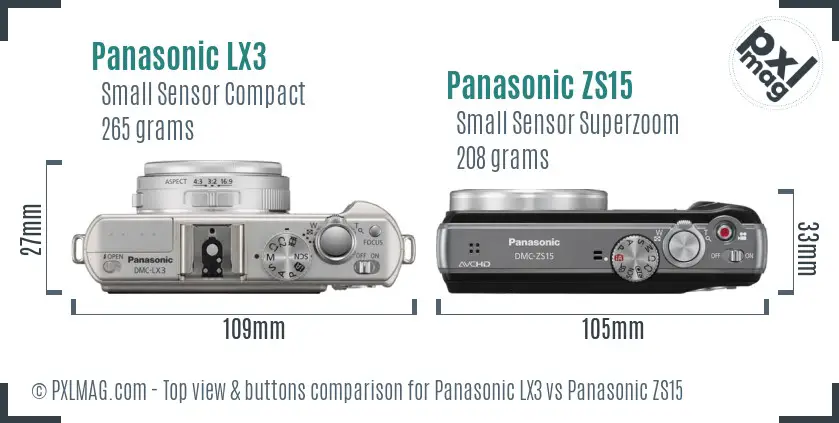Panasonic LX3 vs Panasonic ZS15 top view buttons comparison