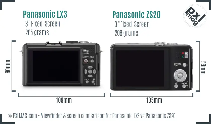 Panasonic LX3 vs Panasonic ZS20 Screen and Viewfinder comparison