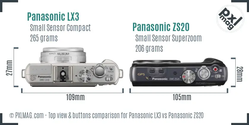 Panasonic LX3 vs Panasonic ZS20 top view buttons comparison