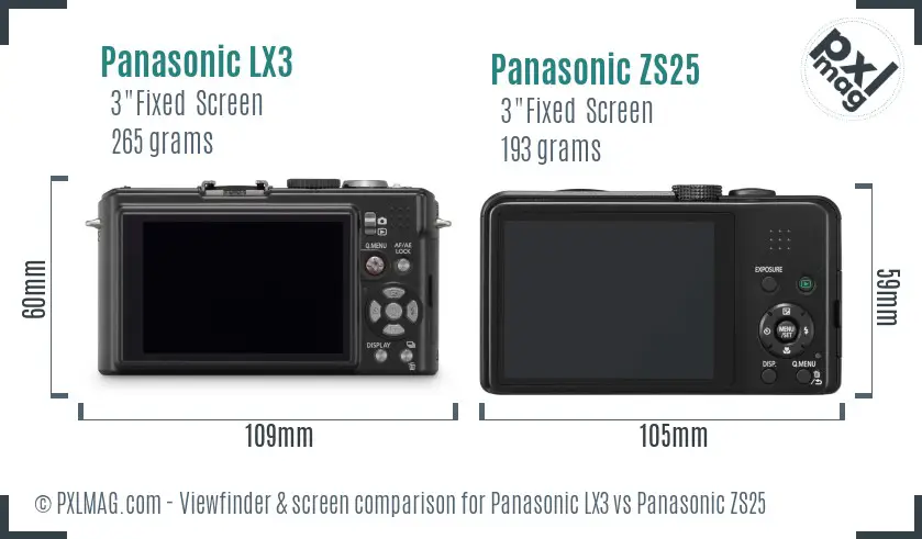 Panasonic LX3 vs Panasonic ZS25 Screen and Viewfinder comparison