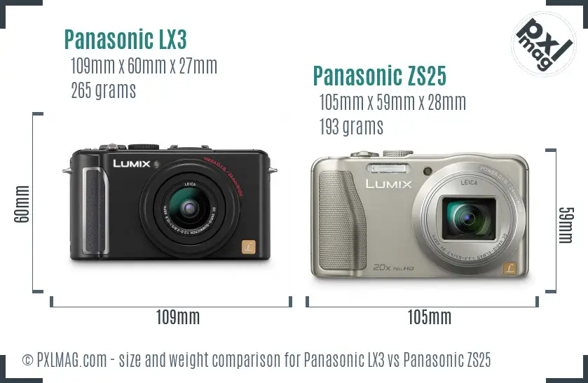 Panasonic LX3 vs Panasonic ZS25 size comparison