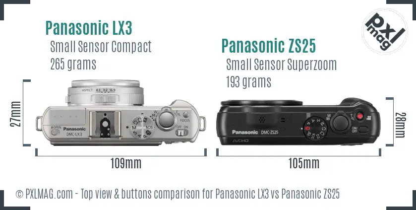 Panasonic LX3 vs Panasonic ZS25 top view buttons comparison