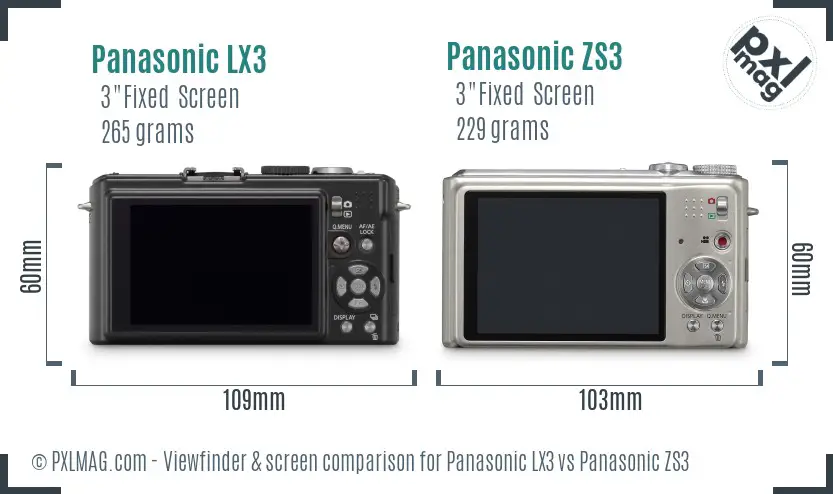 Panasonic LX3 vs Panasonic ZS3 Screen and Viewfinder comparison