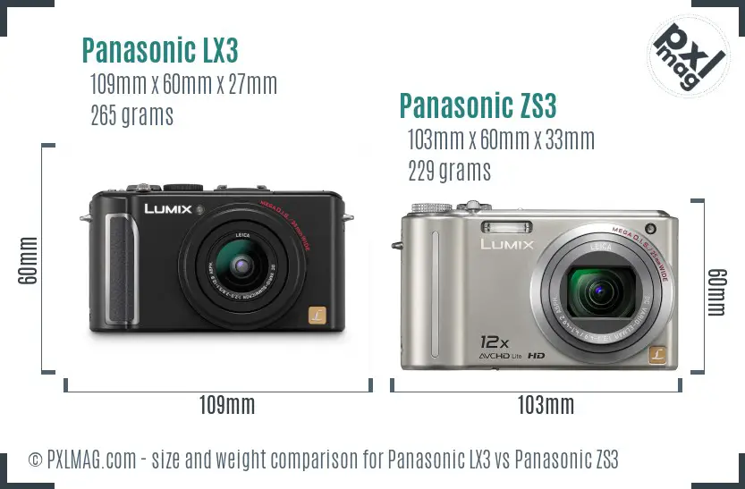 Panasonic LX3 vs Panasonic ZS3 size comparison
