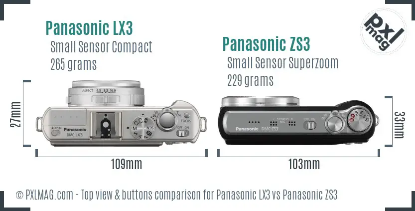 Panasonic LX3 vs Panasonic ZS3 top view buttons comparison