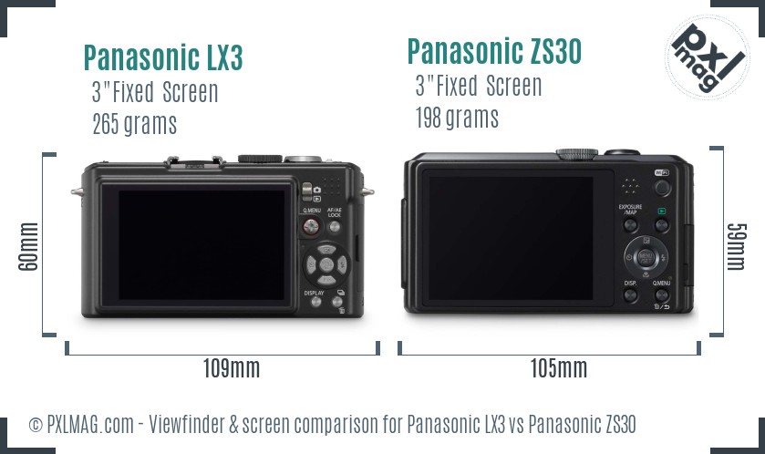 Panasonic LX3 vs Panasonic ZS30 Screen and Viewfinder comparison