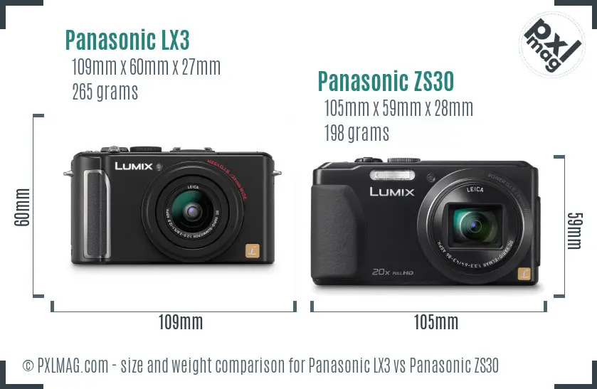 Panasonic LX3 vs Panasonic ZS30 size comparison